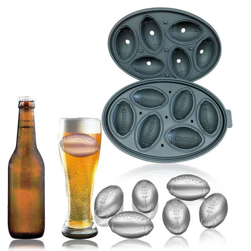 Rugby Shape 3D Ice Cube Mold Maker Bar Party Silicone Trays Chocolate Mold Kitchen Tool (Black)