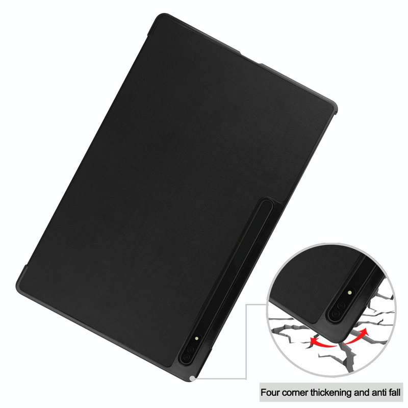 For Samsung Galaxy Tab S8 Ultra Three-folding Holder Custer Texture Leather Tablet Case(Black)