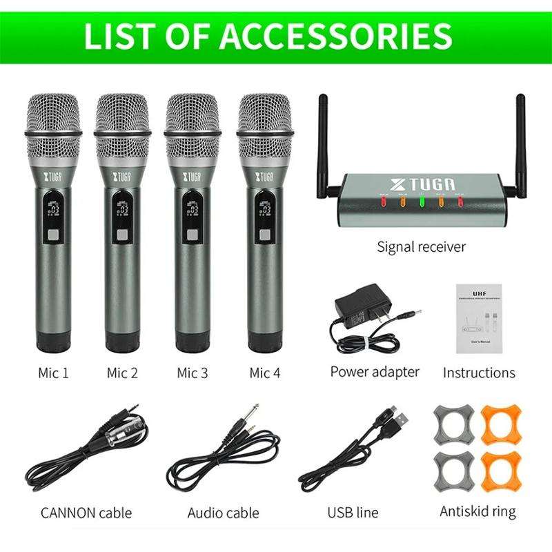 XTUGA U-F4600 Professional 4-Channel UHF Wireless Microphone System with 4 Handheld Microphone(EU...