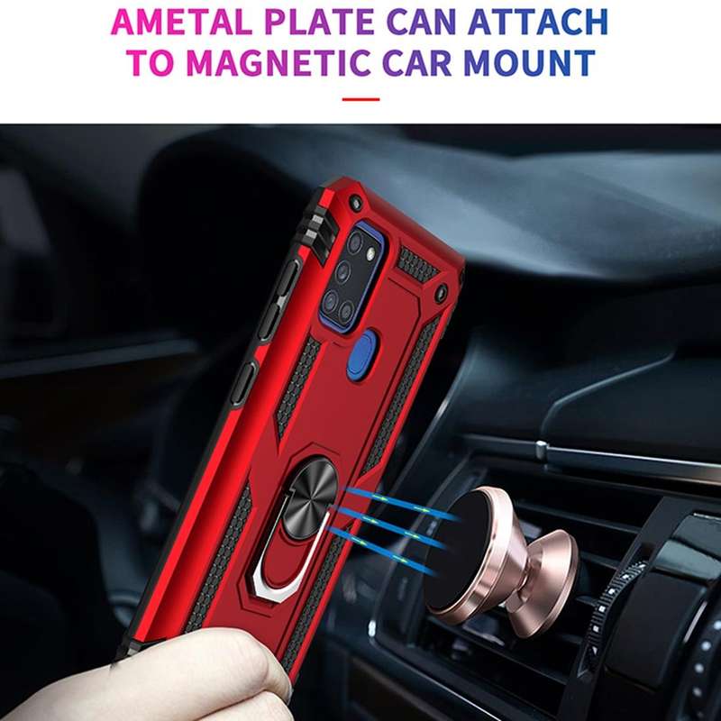 For Samsung Galaxy A21s Shockproof TPU + PC Protective Case with 360 Degree Rotating Holder(Black)