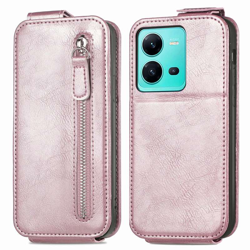 For vivo V25 Zipper Wallet Vertical Flip Leather Phone Case(Rose Gold)