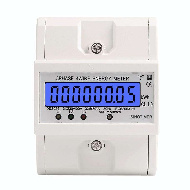 SINOTIMER Three-Phase Backlight Display Rail Type Electricity Meter 5-100A 400V(DDS024 White Shell)