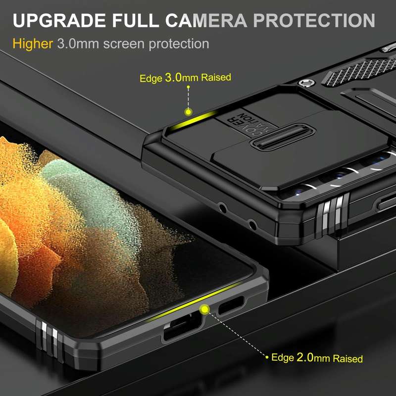 For Samsung Galaxy S21 Ultra 5G Armor PC + TPU Camera Shield Phone Case(Black)