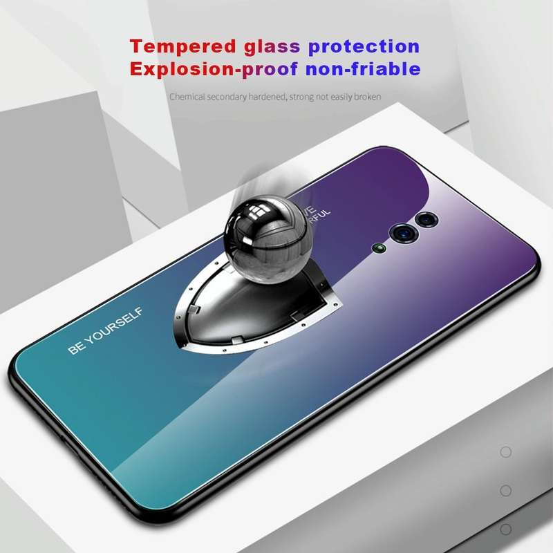 For OPPO Reno Gradient Color Glass Case(Blue)