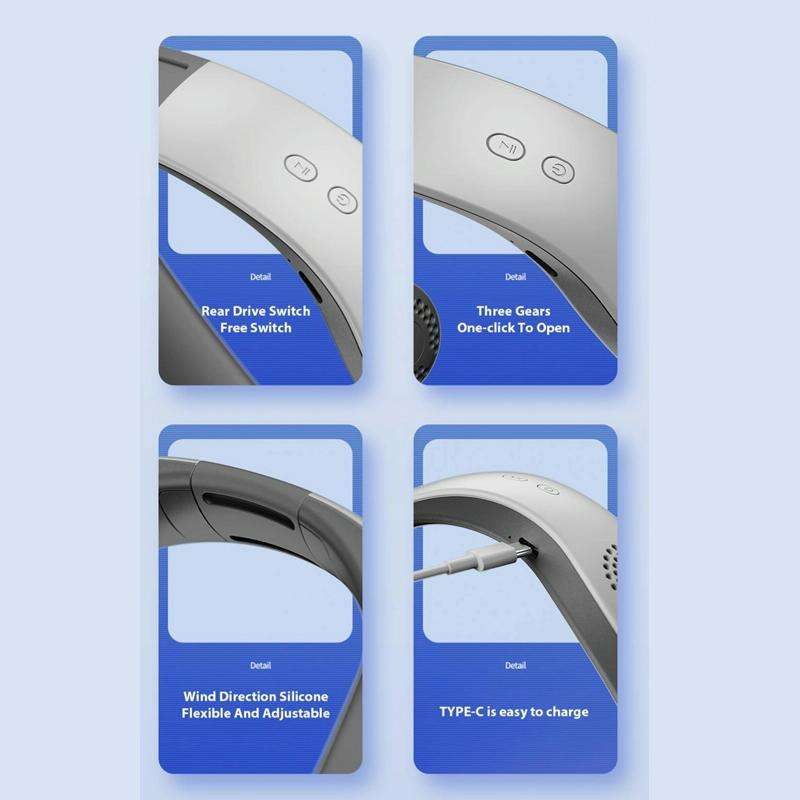 Lazy Hanging Neck Fan Bladeless Silent Sports Fan,Model: A306 Four -core 4000 mAh White