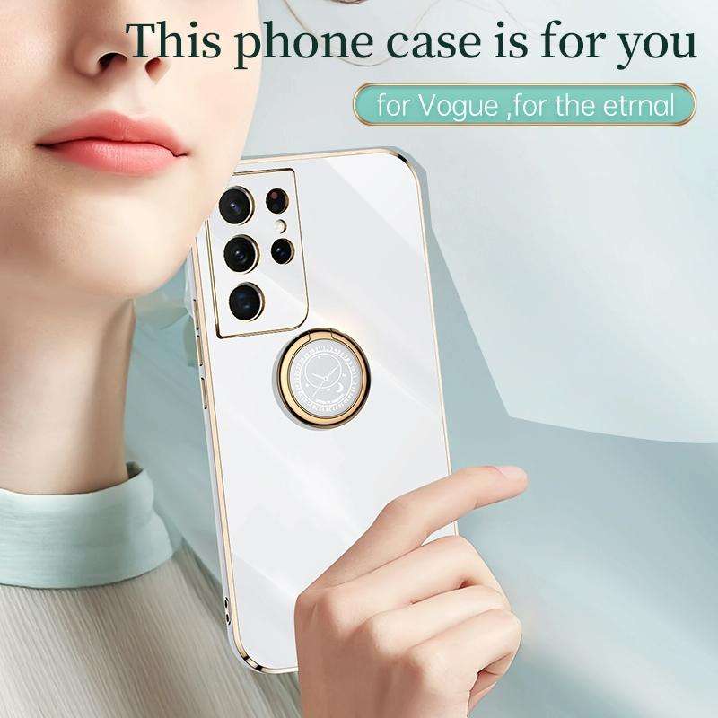 For Samsung Galaxy S21 Ultra 5G XINLI Straight Edge 6D Electroplate TPU Phone Case with Ring Hold...