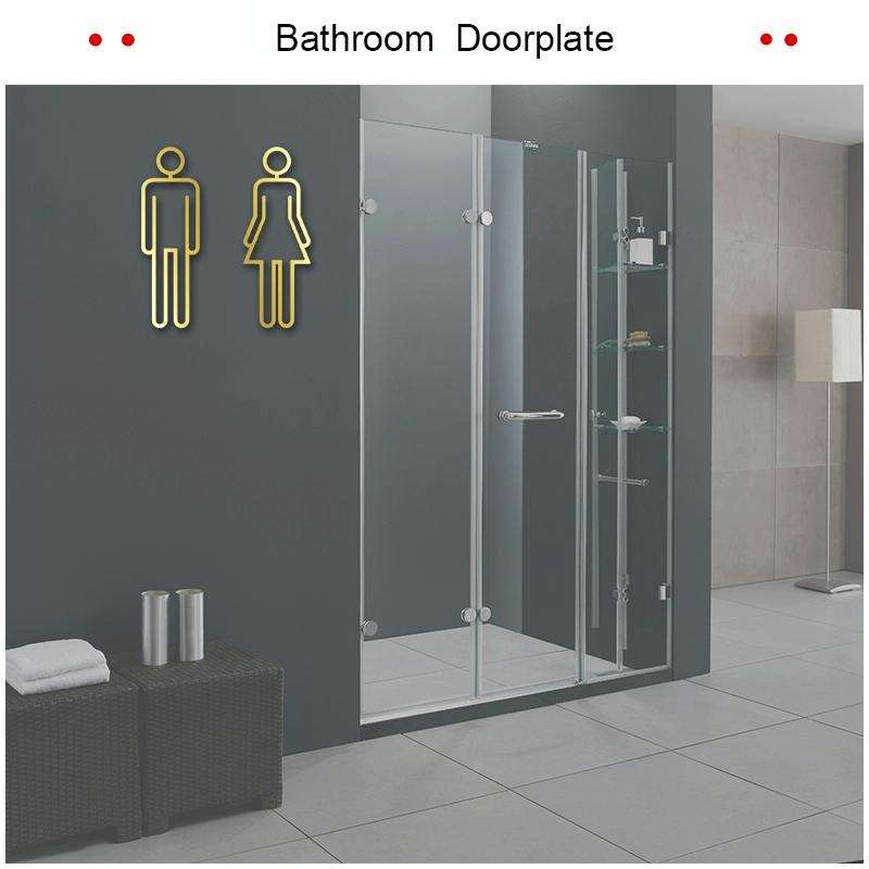 2 PCS Acrylic Toilet Symbol Adhesive Backed Bathroom Toilet Door Sign for Hotel(Gold)