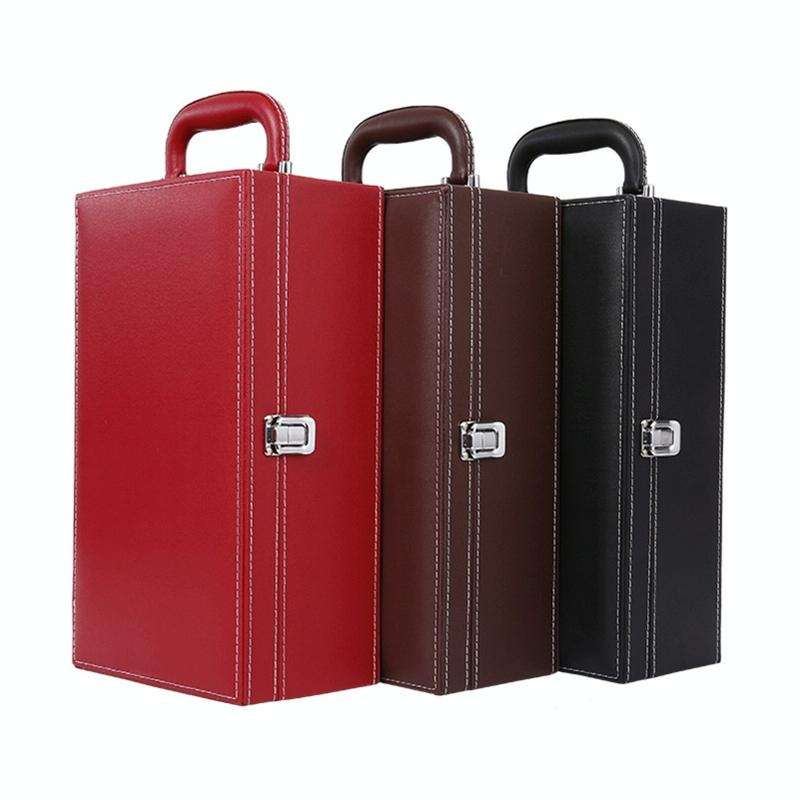 Wine Gift Box Double Stick with Tools Wine Gift Box Leather Box(Brown)
