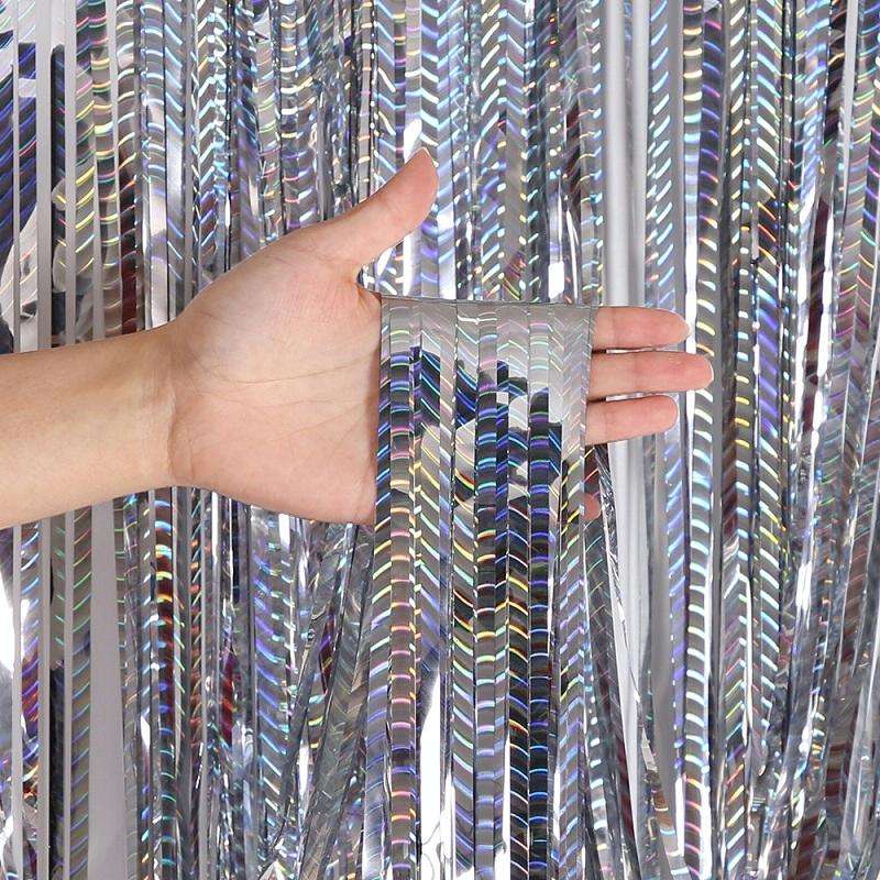 2 PCS Laser Rain Curtain Birthday Party Background Wall Decoration, Color: 2.5M Silver
