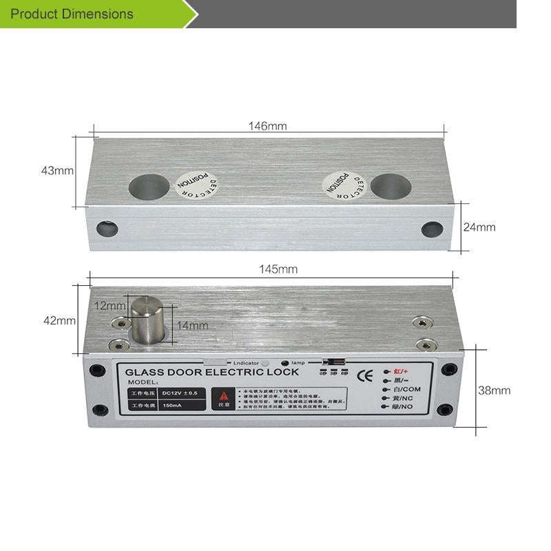 Top And Bottom Frameless Glass Door Aluminum Alloy Electric Mortise Lock(Right)