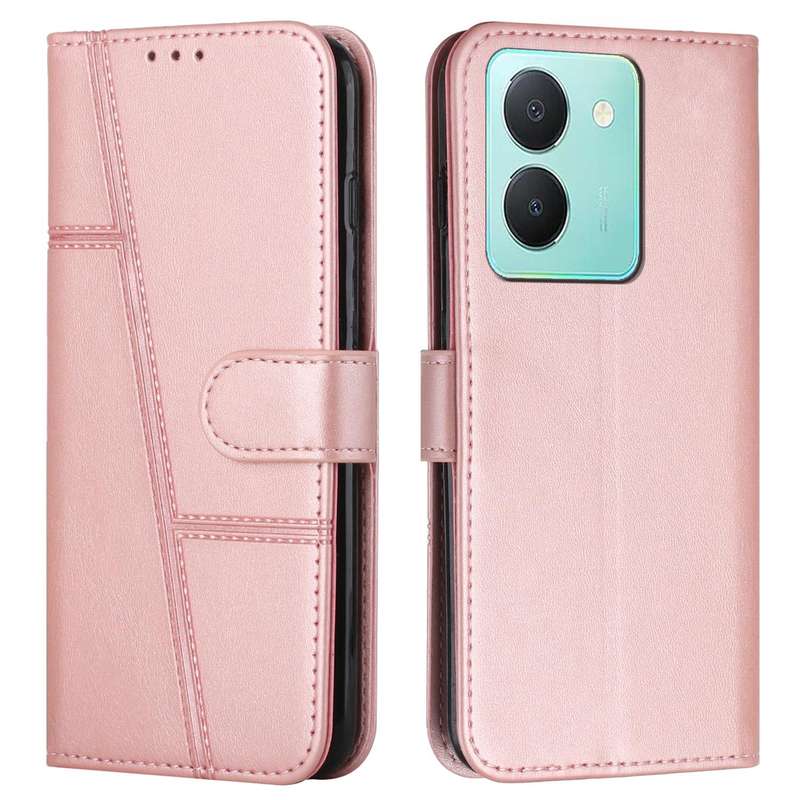 For vivo Y78 5G / Y36 Stitching Calf Texture Buckle Leather Phone Case(Pink)
