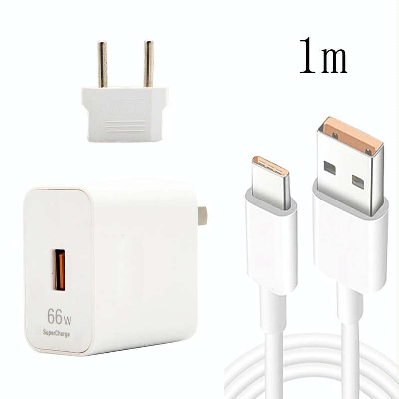 66W USB Fast Charging Travel Charger With EU Plug Conversion Head + 6A USB to Type-C Flash Chargi...