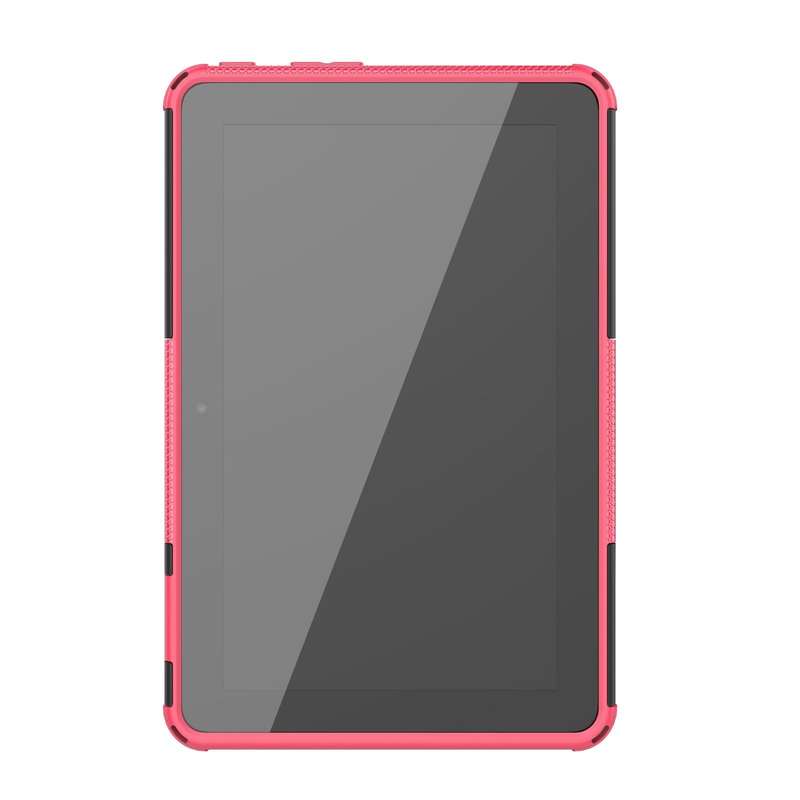 For Amazon Kindle Fire 7 2022 Tire Texture TPU + PC Tablet Case with Holder(Pink)
