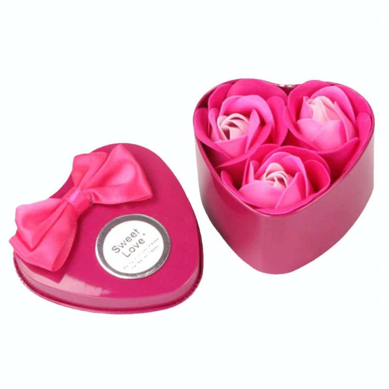 3 Soap Flowers Valentine's Day Gifts Tanabata Gifts Wedding Creative Gifts Heart Shaped Iron Box ...