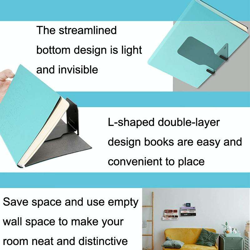 Hidden Stainless Steel Suspended Bookshelf Wall Support Frame Wall Mounted Bracket(Black)