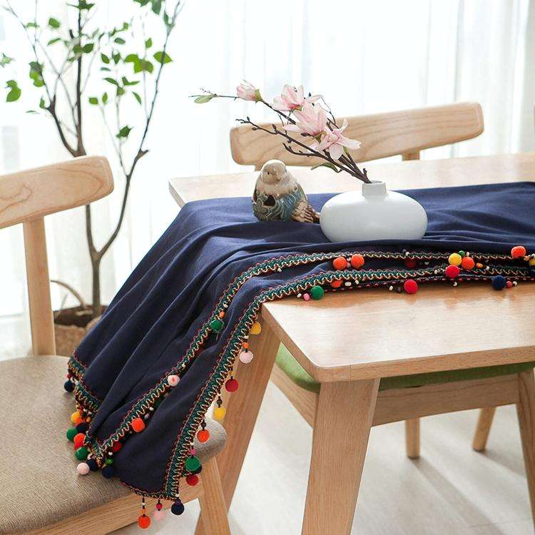 New Fashion European Ethnic Style Colorful Ball Tassel Cotton Tablecloth