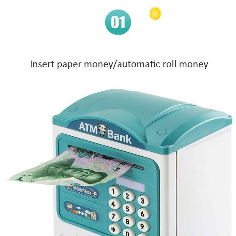 Simulation Password Fingerprint Sensor Unlocking Money Box Automatic Roll Money Safe ATM Piggy Ba...