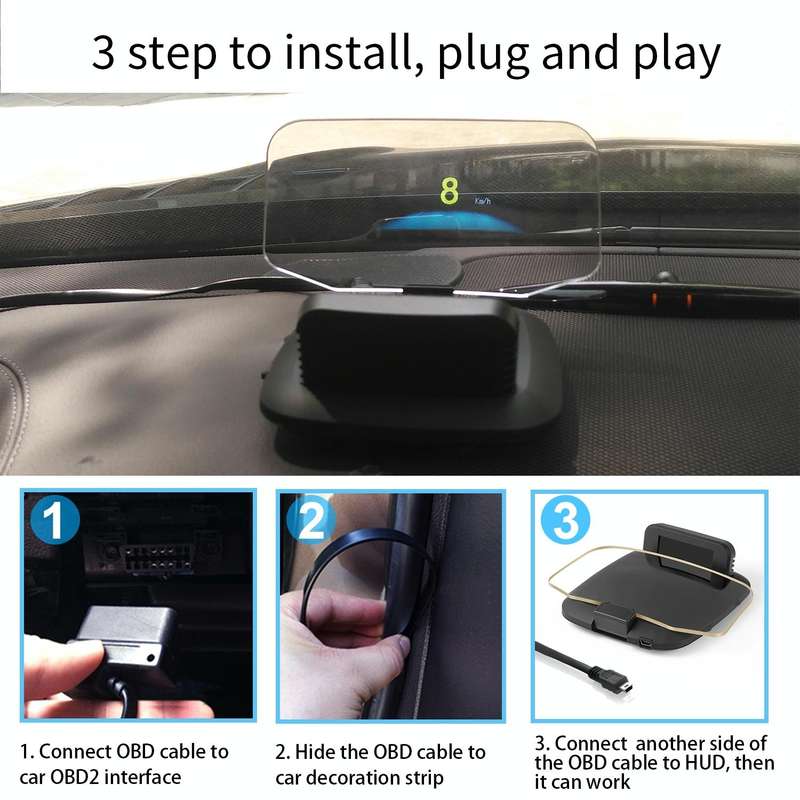 C1 OBD2 + GPS Mode Car HUD Head-up Display Compass / Speed / Water Temperature / Voltage Display ...