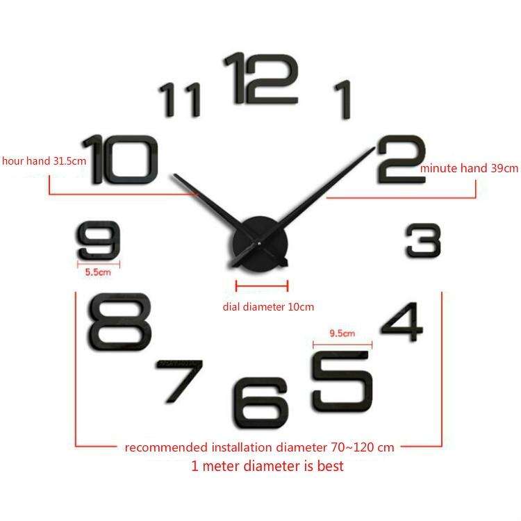 Acrylic Digital Wall Clock Home Living Room Wall Sticker Clock(Black)