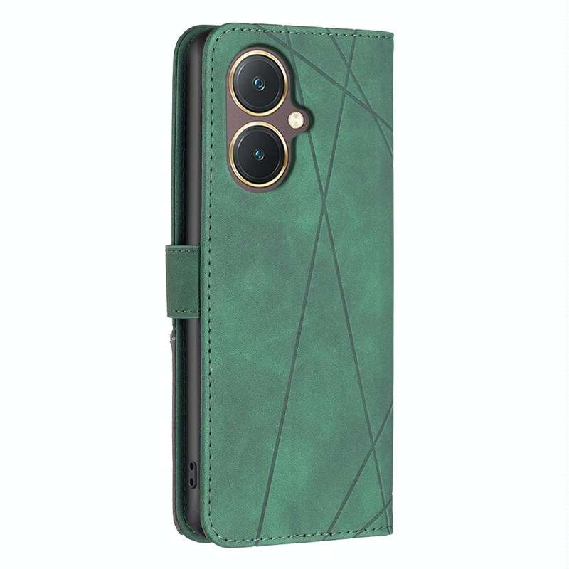 For vivo Y27 4G Magnetic Buckle Rhombus Texture Leather Phone Case(Green)