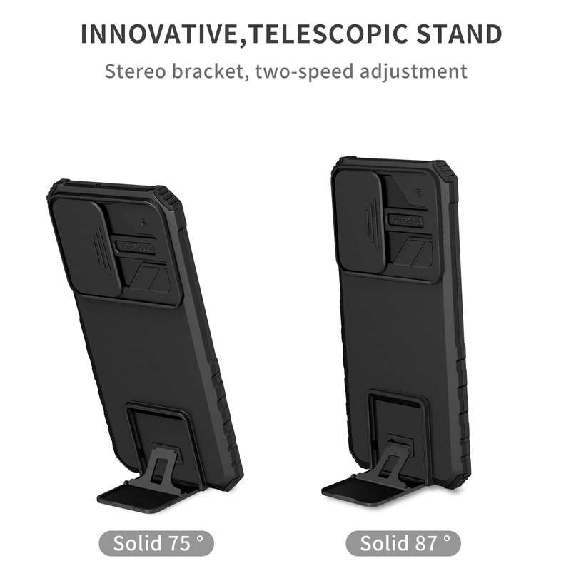 For Samsung Galaxy A23 4G Stereoscopic Holder Sliding Camshield Phone Case(Black)