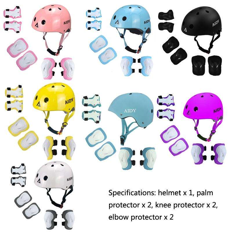 AIDY 7 In 1 Children Roller Skating Sports Protective Gear Set(Dumb Black)