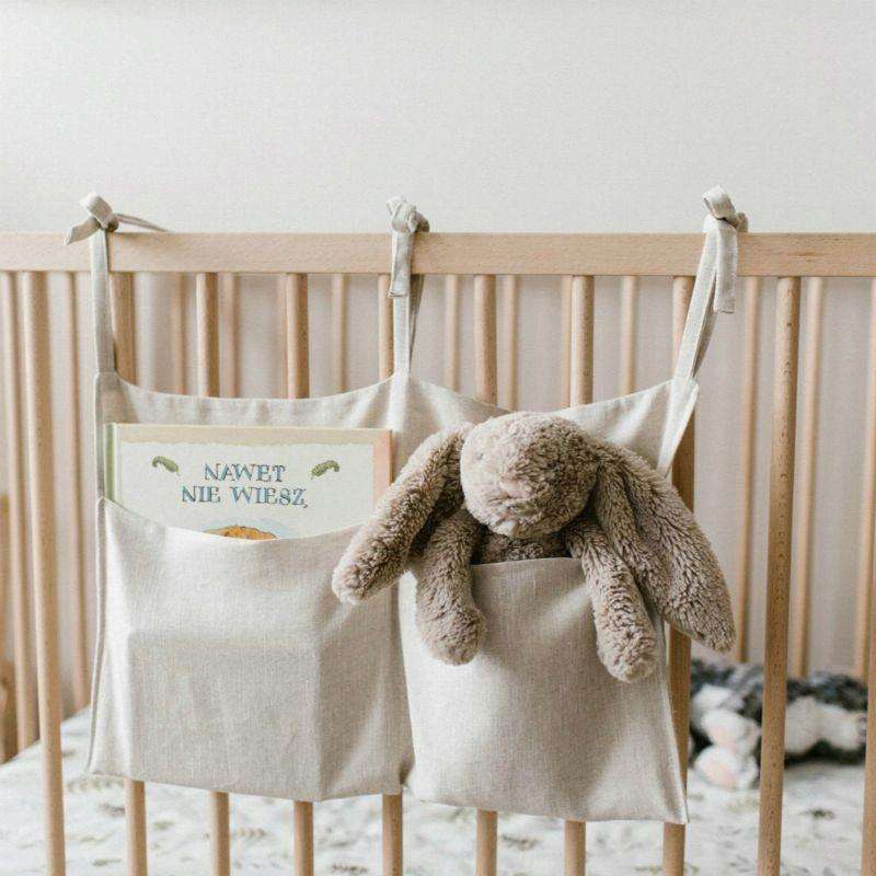 Crib Storage Hanging Bag Diaper Wrap Molar Toy Storage Bag(Light Gray)