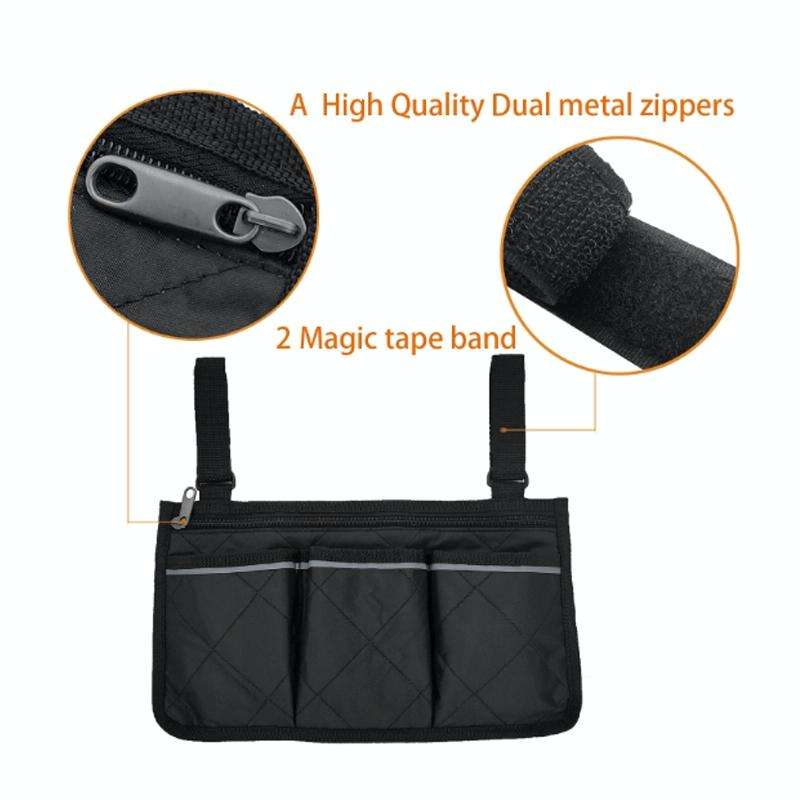 Walking Aid Wheelchair Armrest Side Storage Bag Car Storage Hanging Bag(Red Wine)