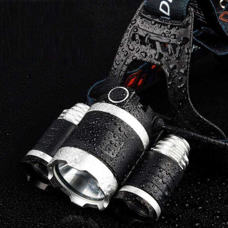 Strong Light Long-Range Rechargeable Three-Head Lamp Outdoor Fishing Lamp Led Head-Mounted Flashl...