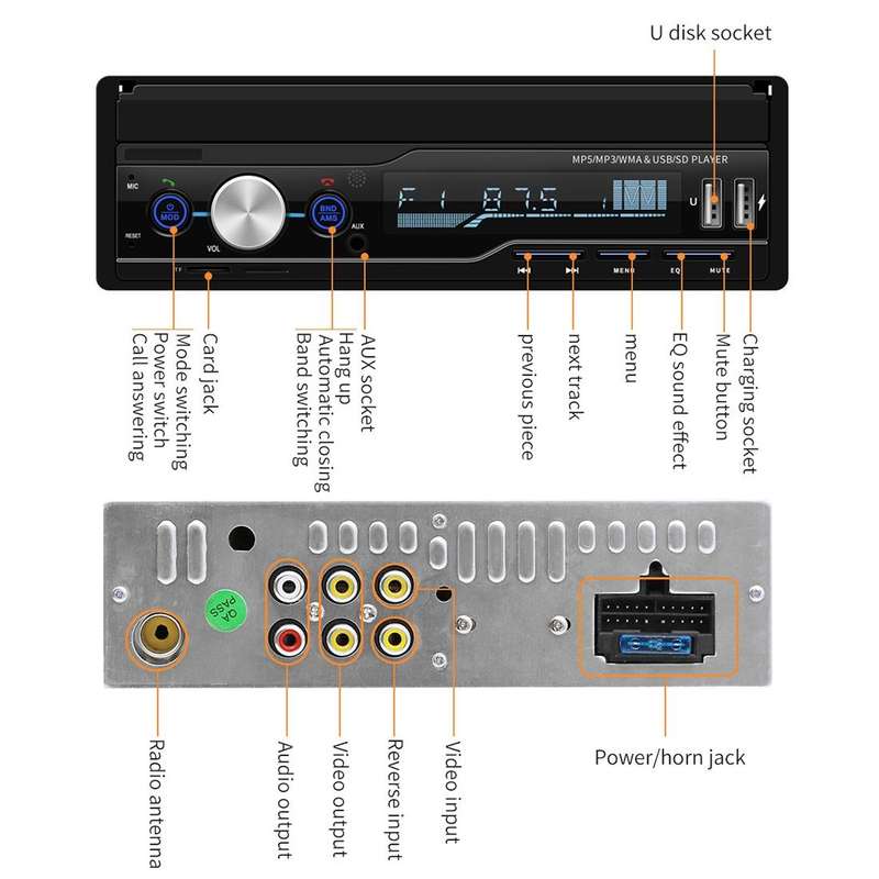 T100 7 inch HD Universal Car Radio Receiver MP5 Player, Support FM & AM & RDS & Bluetooth & Phone...