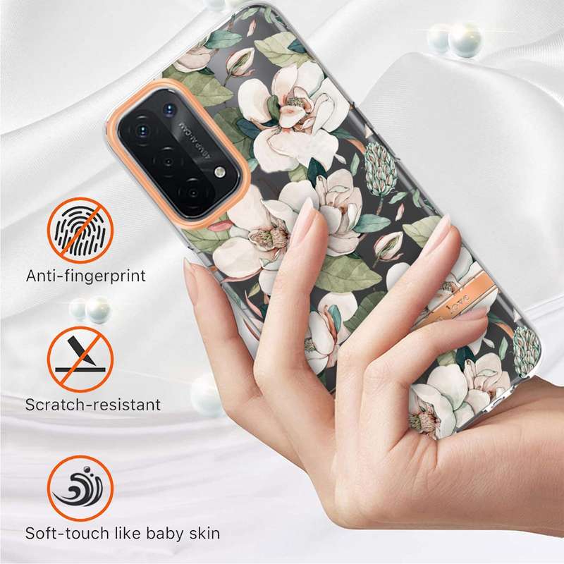 For OPPO A74 5G / A93 5G / A54 5G / A93S 5G Flowers and Plants Series IMD TPU Phone Case(Green Ga...