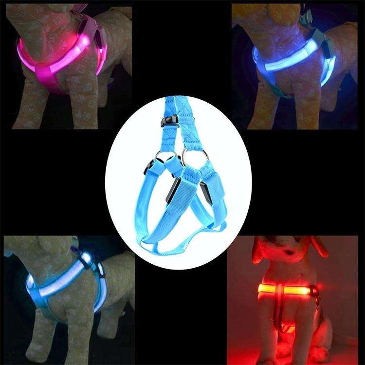 Double Sided LED Light Pet Harness Nylon Cat Dog Chest Strap Leash, Size:M(Blue)