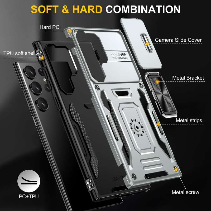 For Samsung Galaxy S24 Ultra 5G Armor PC + TPU Camera Shield Phone Case(Grey)