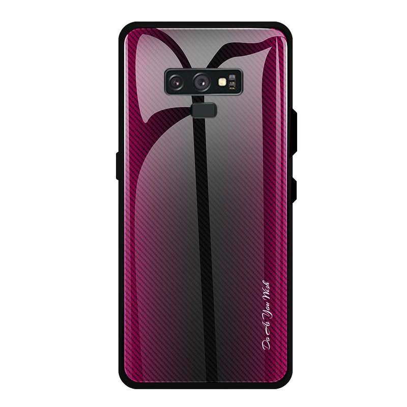 For Galaxy Note 9 Texture Gradient Glass Protective Case(Rose Red)