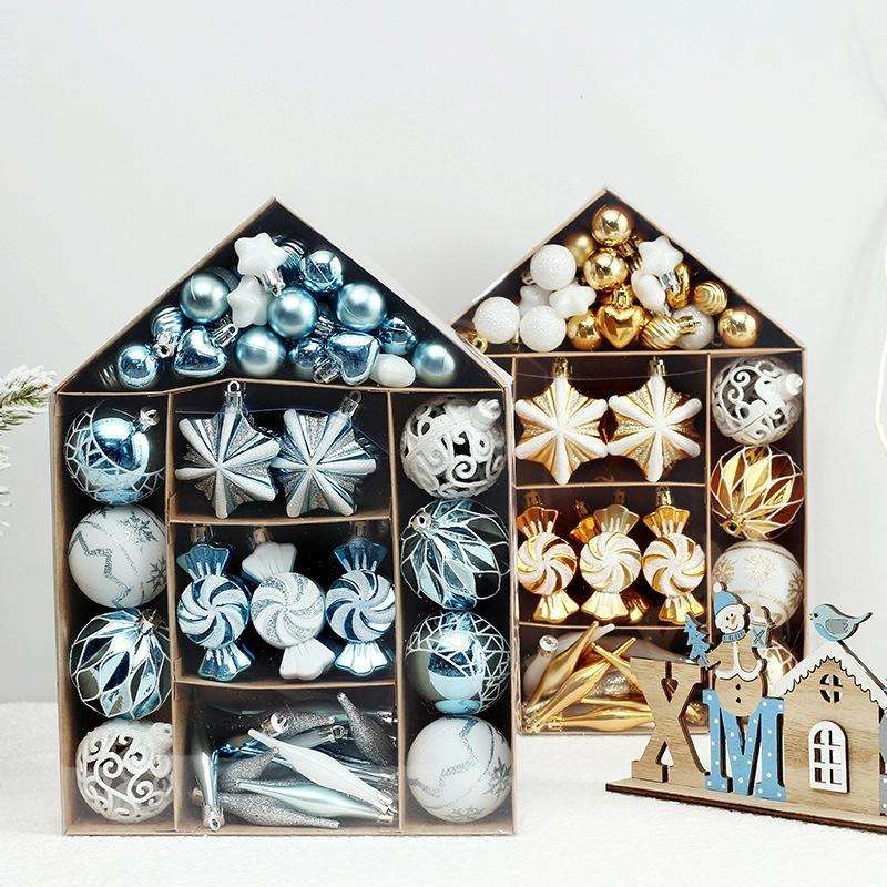 73pcs/Set Christmas Tree Decoration Pendant Painted Christmas Ball, Color: Light Blue White