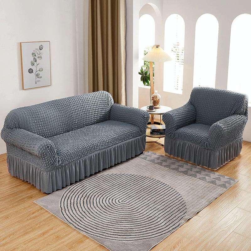 Four Seasons Universal Elastic Full Coverage Skirt Style Sofa Cover, Size: Single S 90-140cm(Dark...