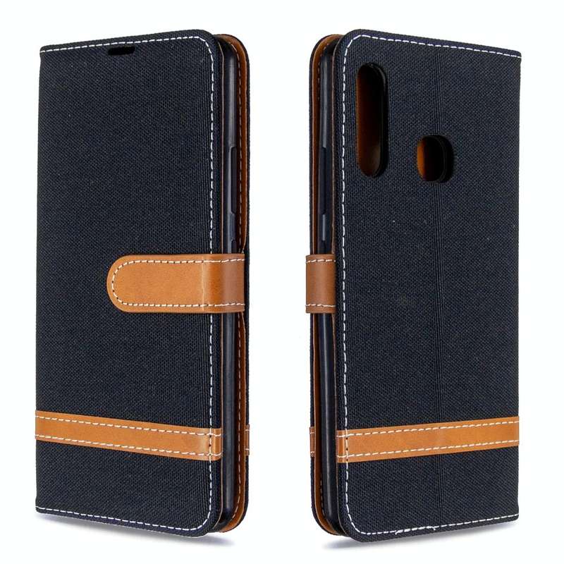 For Galaxy A70e Color Matching Denim Texture Horizontal Flip Leather Case with Holder & Card Slot...