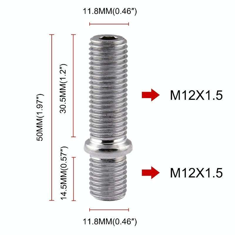 20 PCS 5cm Universal Car Modification Extended Wheels Stud Conversion M12x1.5 to M12x1.5 Screw Ad...