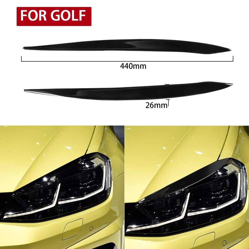 Pair Car Lamp Eyebrow Soft Decorative Sticker for Volkswagen Golf 7 / 7.5 2013-2018 (Black)
