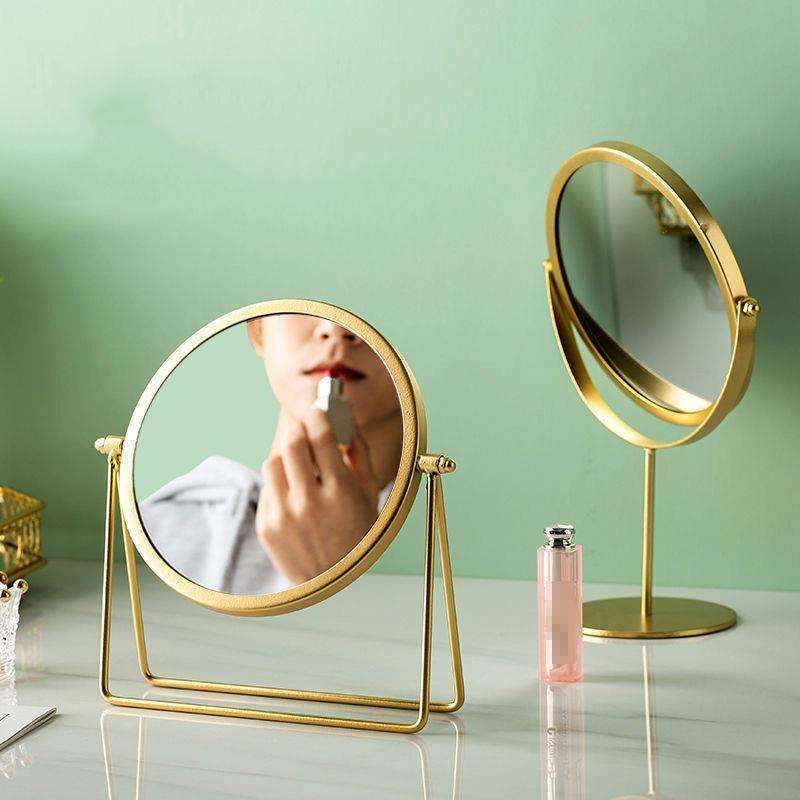 Desktop Makeup Mirror Simple Portable Mirror Rotating Dressing Mirror,Style: Black High Model