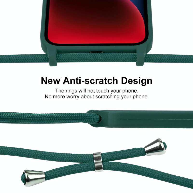 For iPhone 15 Plus Crossbody Lanyard Liquid Silicone Case(Pine Needle Green)