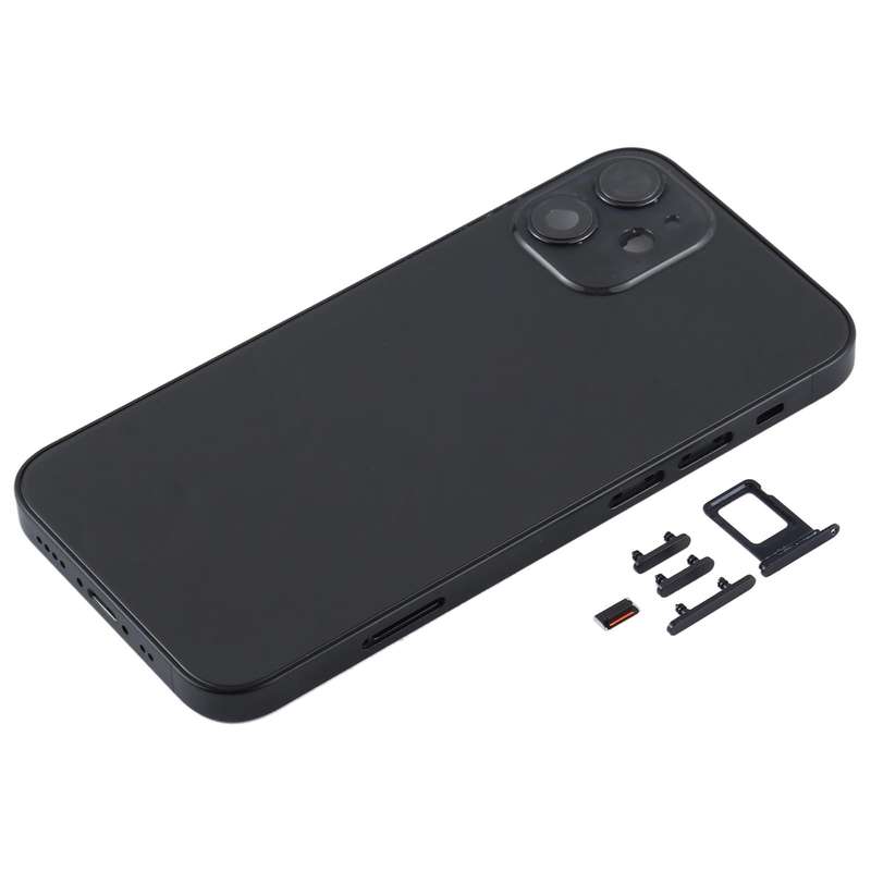 Back Housing Cover with SIM Card Tray & Side  Keys & Camera Lens for iPhone 12 mini(Black)