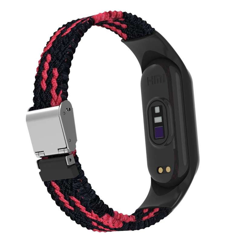 For Xiaomi Mi Band 7 Adjustable Nylon Braided Integrated Watch Band(Black Red)