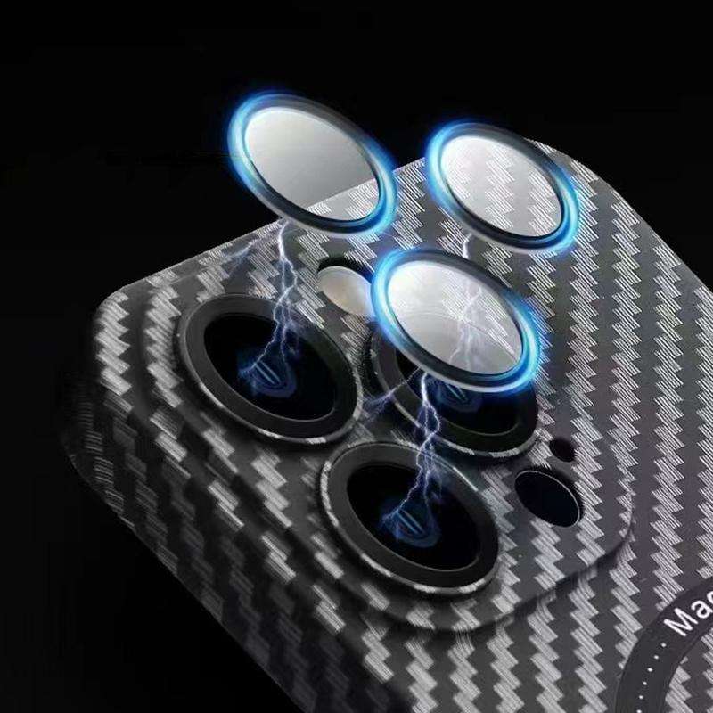 For iPhone 13 Pro MagSafe Magnetic PC Carbon Fiber Phone Case with Lens Film(Blue)