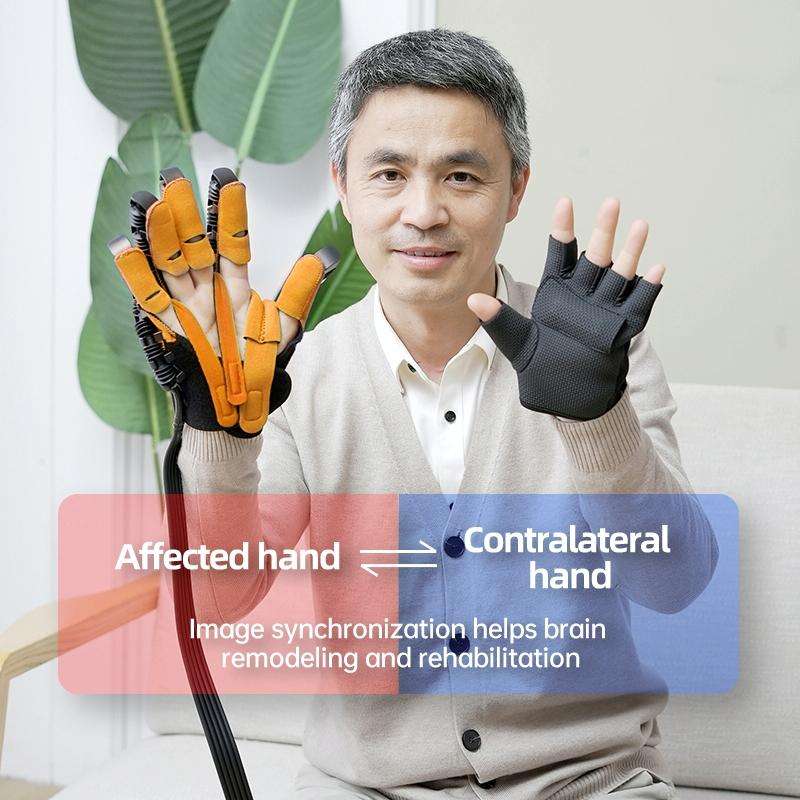 Intelligent Robotic Rehabilitation Glove Equipment, With UK Plug Adapter, Size: M(Left Hand Brown)