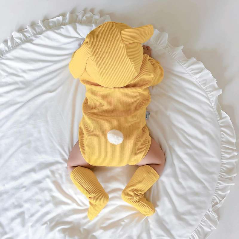 3 in 1 Autumn Baby Rabbit Shaped Cotton Pit Strip Lycra Romper with Hat & Socks Set (Color:Yellow...