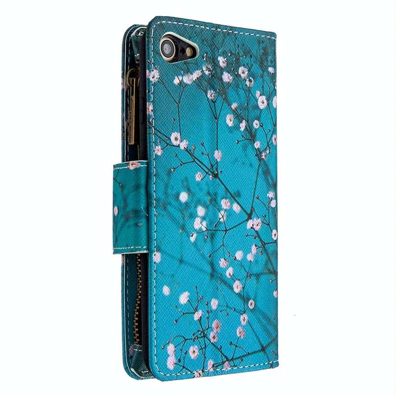 For iPhone 8 & 7 Colored Drawing Pattern Zipper Horizontal Flip Leather Case with Holder & Card S...