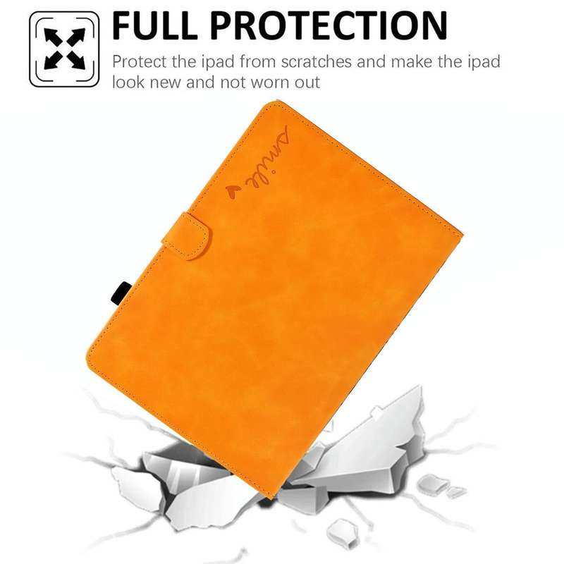 For iPad mini 5/4/3/2/1 Embossed Smile Flip Tablet Leather Smart Case(Khaki)