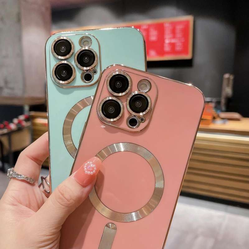 For iPhone 15 Pro Magsafe Plating TPU Phone Case with Lens Film(White)