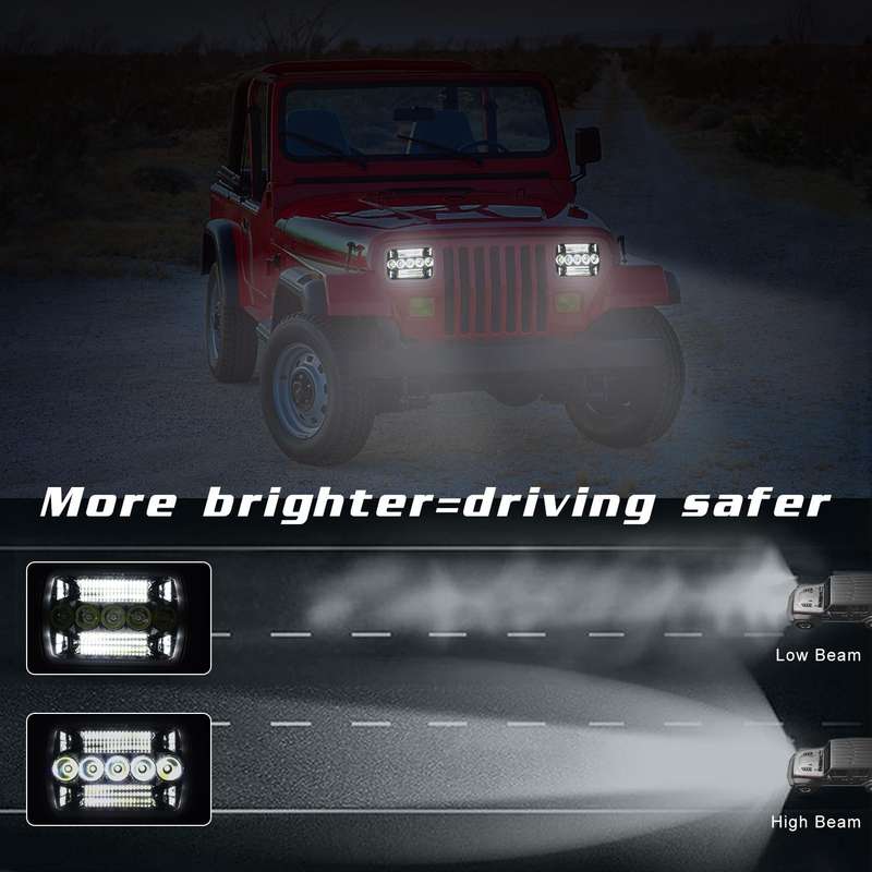 7 inch(5X7)/(7X6) H4 DC 9V-30V 30000LM 200W Car Square Shape LED Headlight Lamps for Jeep Wrangle...